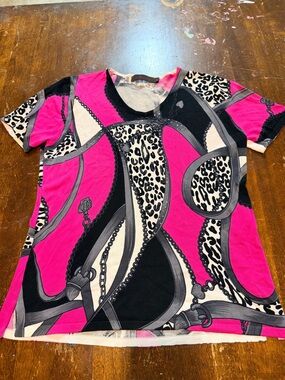Y2K La Madona Pink Leopard beaded sequin top charm chain print